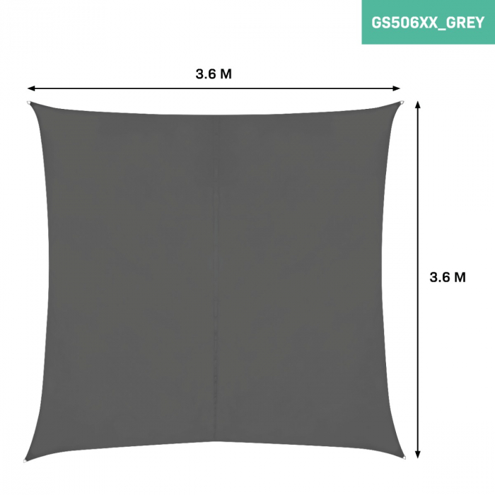 Shade Sail Square – Premium – 360×360 cm – Water resistant | Grey
