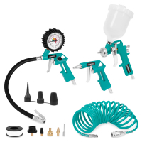 Air Tool Set - 4-Pcs | Tire Inflator, Air Blow Gun, Spray Gun, Coiled Air Hose