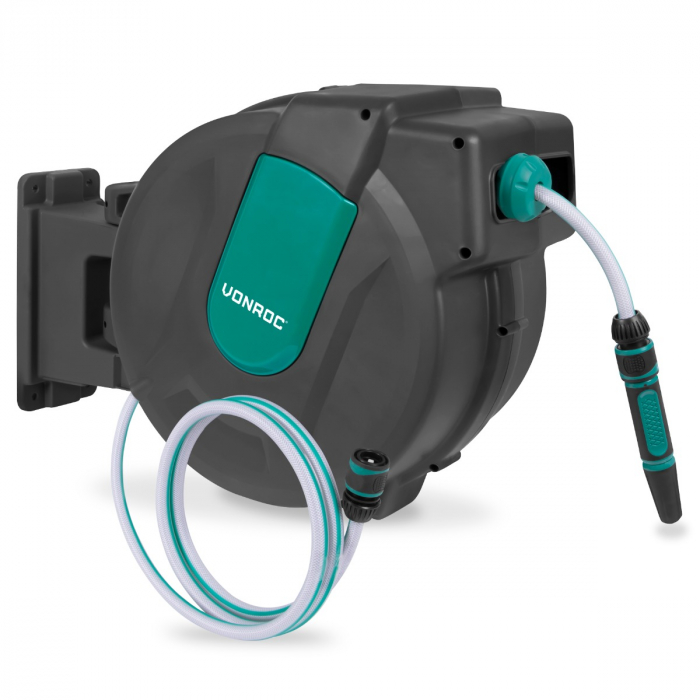 Enrouleur de tuyau automatique|Tuyau d'arrosage de 35m, embout et raccords incl. main product photo