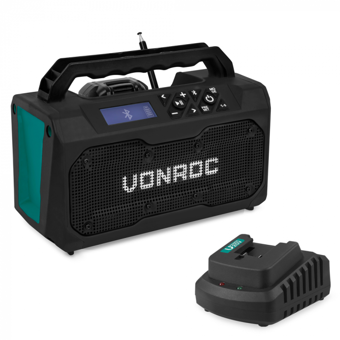 Radio de chantier 20V – FM, Bluetooth, USB | Batterie 2.0Ah et chargeur incl. main product photo